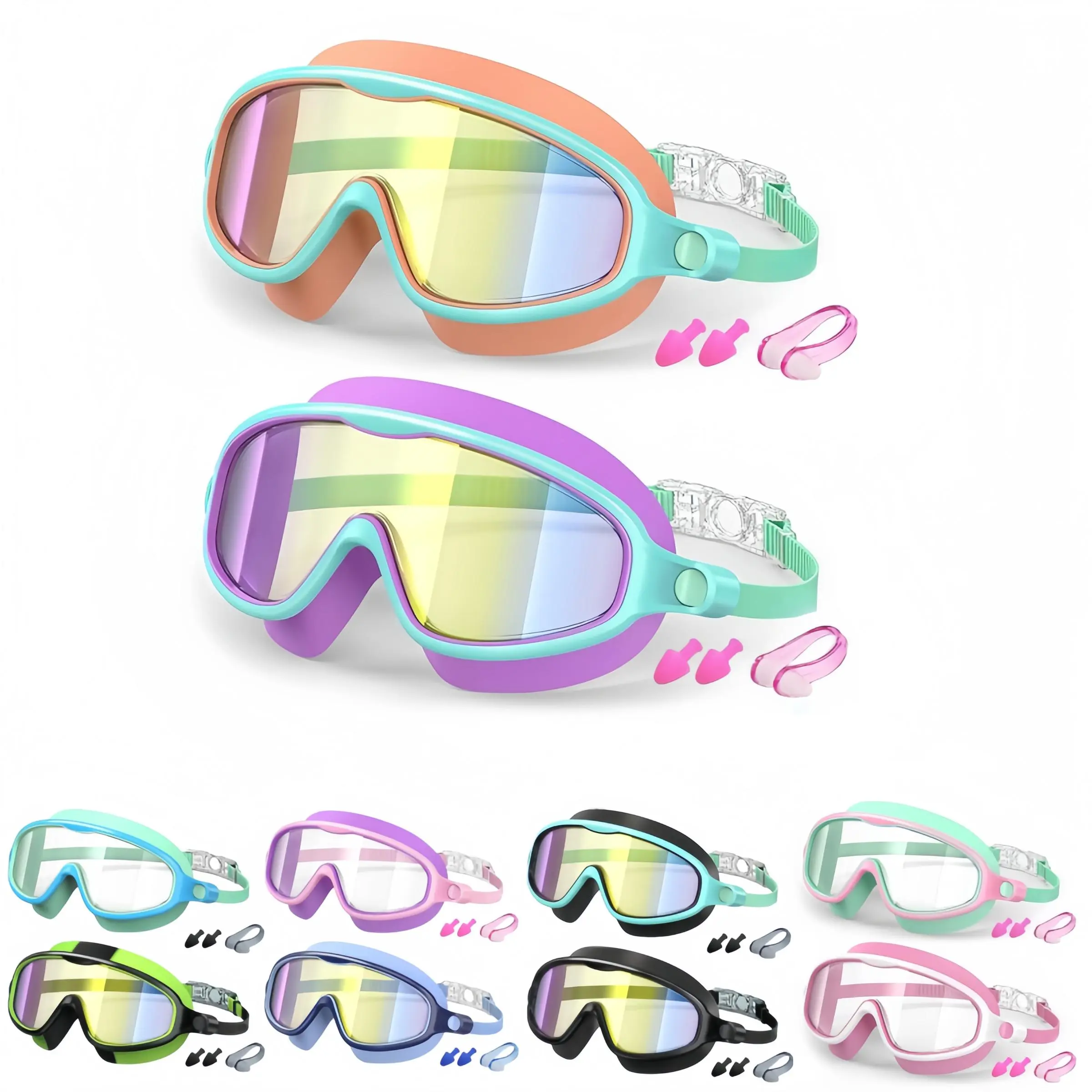 Swim Goggles 2 Pack, Silicone Swimming Goggles, Pool Goggles, Water Goggles, Anti-Fog UV Protection, Mirrored Goggles, Outdoor Swimming Goggles, Wide View Swimming Glasses, Kid Swim Goggles for Ages 4-14 Boys & Girls
