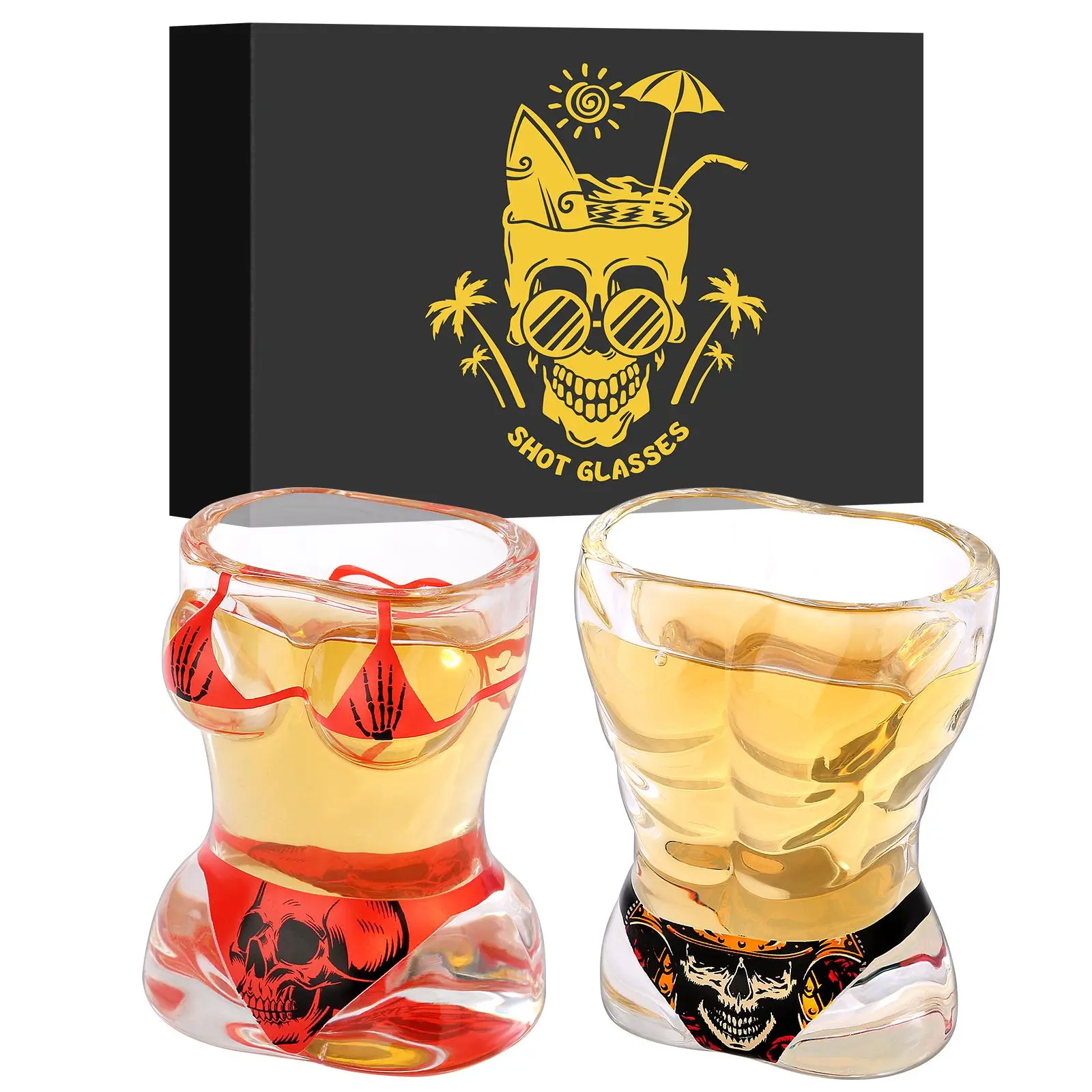 Skull & Bikini Design Shot Glasses, Shot Cup Glasses, Whiskey Glass Gift, 1 Set Durable Reusable Drinking Glasses with Gift Box, Drinkware for Home Kitchen Party, Coffee Mug