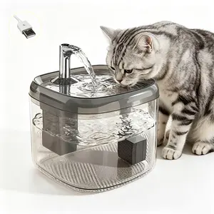 Cute Small Cat Water Fountain 1.5L,Transparent Detachable Tank,Quiet Pump ,Easy Clean Portable Pet Water Dispenser for Car Indoor Travel,Mini Dog Cat Drinking Fountain Gifts（Grey）