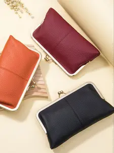 Bagger Rfid Kiss Lock Wallet for Women, Business Minimalist Wallet, Genuine Leather Handbag, Multiple Card Slots, Single Color Card Holder, Fashion Accessory, Trifold Wallet, Leather Wallets