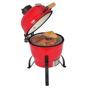 13" Portable Round Ceramic Charcoal Grill,Outdoor Barbecue Smoker,Heavy Duty Outdoor BBQ Grill,Vertical Camping Barbecue Grill,with Built-in Thermometer,for Garden Patio Beach Backyard (Orange) wood stove