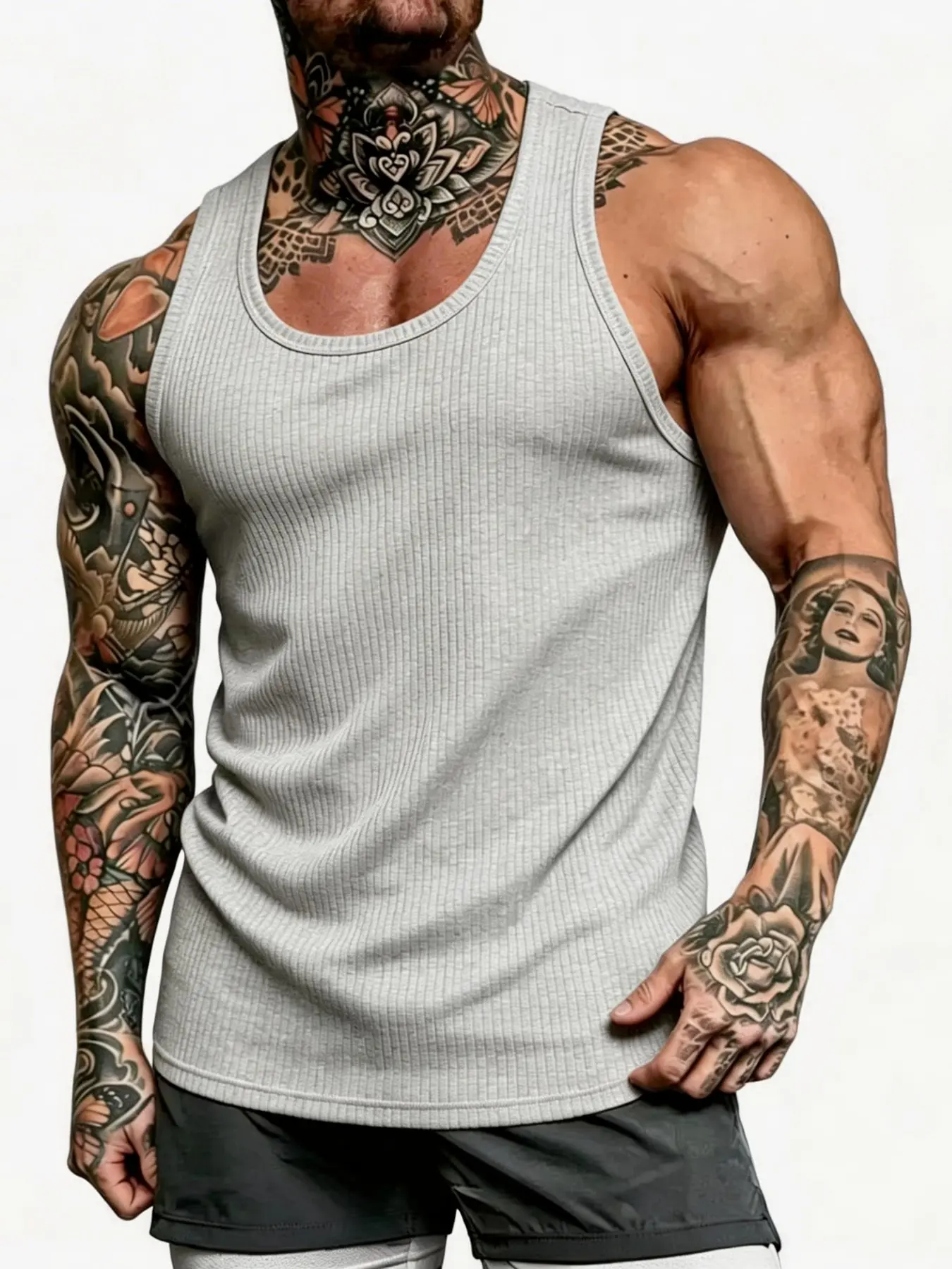 Must-have men’s ribbed tank top! Slim fit design shows off your physique, breathable fabric keeps you cool. Ideal for gym training, running or everyday casual wear! #GymFit #OOTD