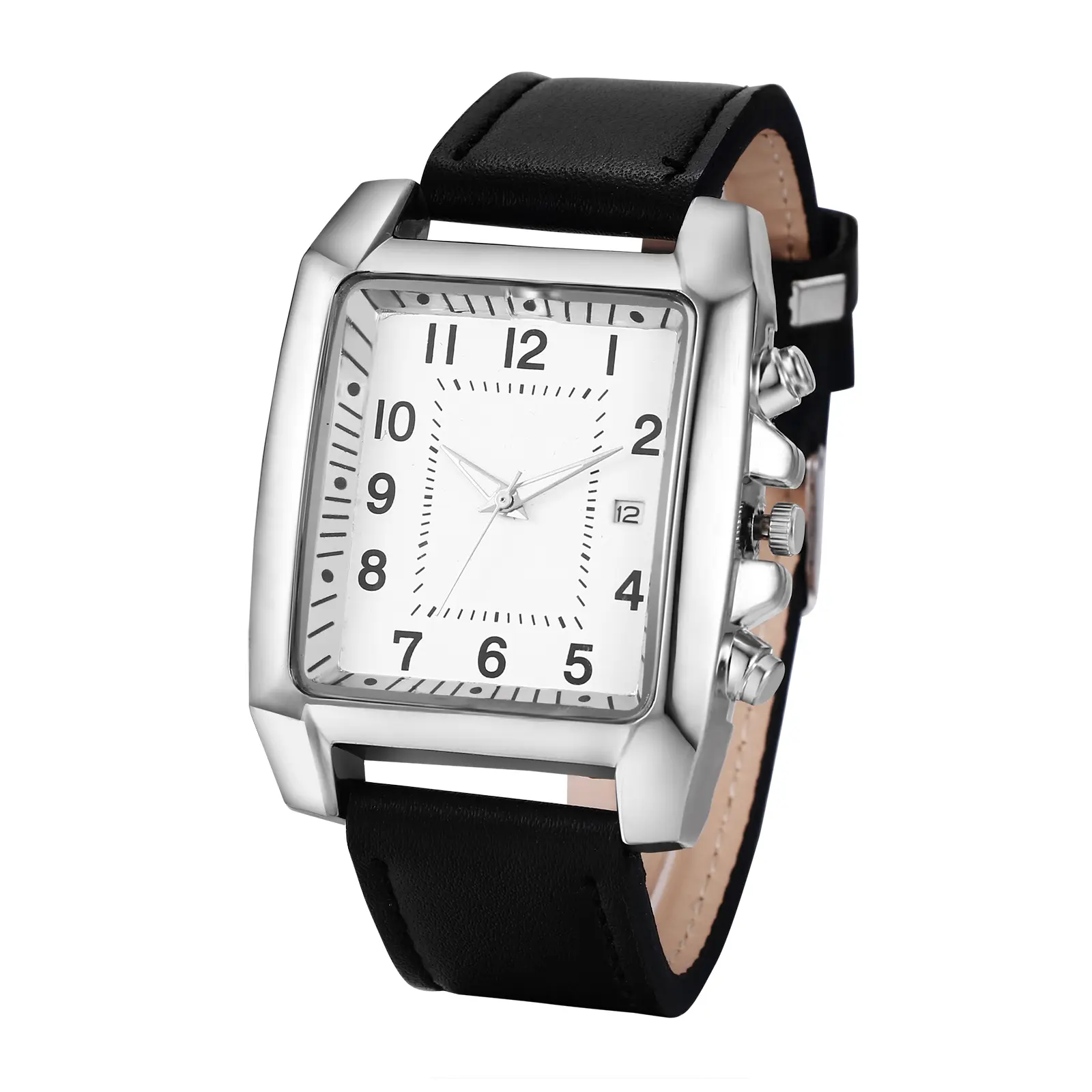 OIDEA Male 80s Retro Quartz Analog Watch - PU Leather Band, Bold Rectangle Big Case, Arabic Numerals, Date Display, 1ATM Splash Resistance, Casual Trendy Casual Business Wristwatch