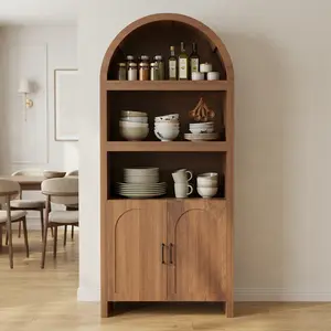 [NEW PRODUCT - FLASH SALE] Garvee Mid-Century 71" Wood Sideboard in Arched Design with Open Display Shelves and Cabinet for Dining Room, Bathroom and Living Room, Brown