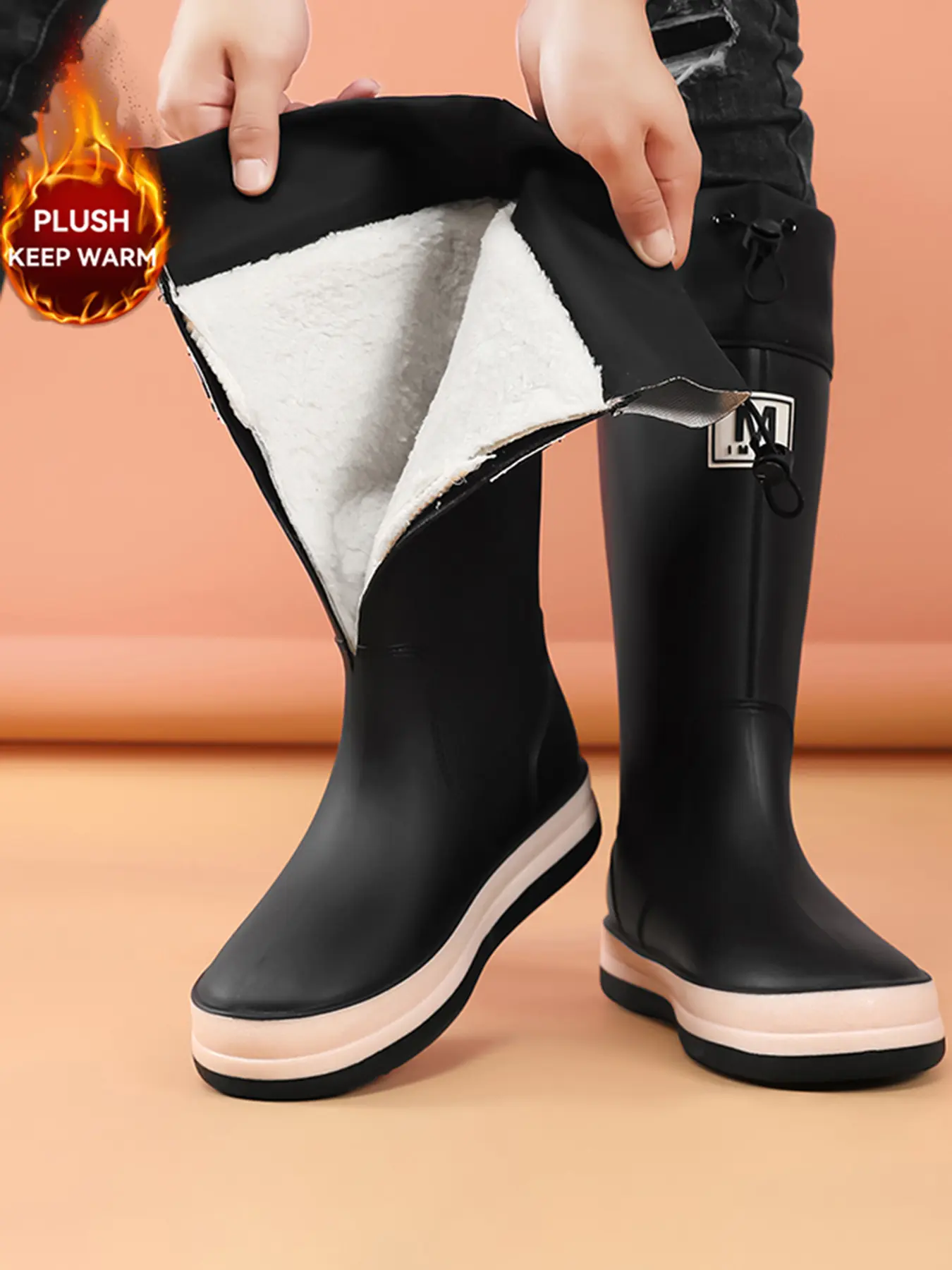 2026 New Plus Size Women's Rain Boots, Couples Long Waterproof Ankle Booties with Soft Design, Anti-Slip Durable Outsole for Outdoor Use, Non Slip Boots Rain Shoes