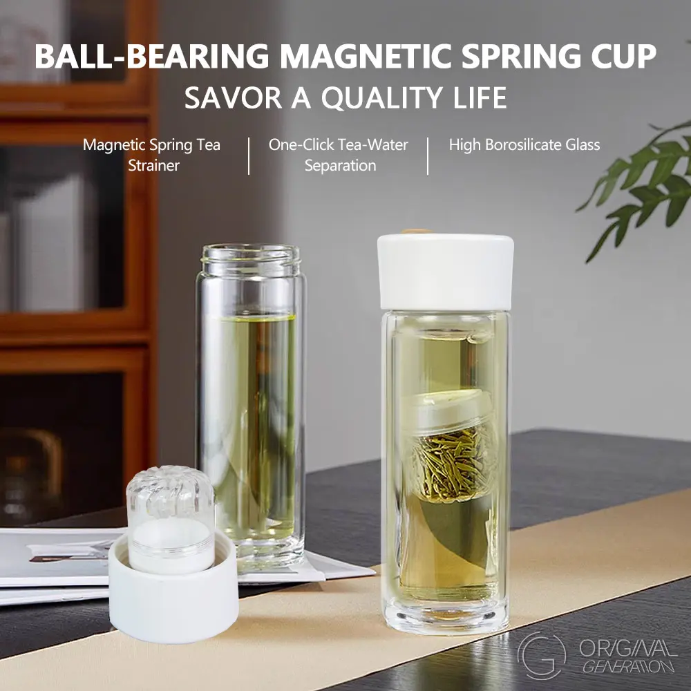 Magnet Tea Separator Glass Bottle Double Layer Heat Protection Glass Bottle Double Glass Insulation To Prevent Scalding Bottle