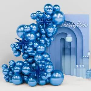PartyWoo Metallic Decorations Kit, 110pcs Rubber Round Float-Friendly Balloons (18/12/10/5in Sizes) + 22in Navy Spike Star Foil Mylar Arch Supplies for Birthday Party Blue-G106