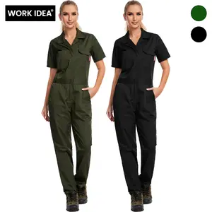 WORK IDEA Women's Short Sleeve Coverall Lightweight Snap-Front Cotton Work Jumpsuit
