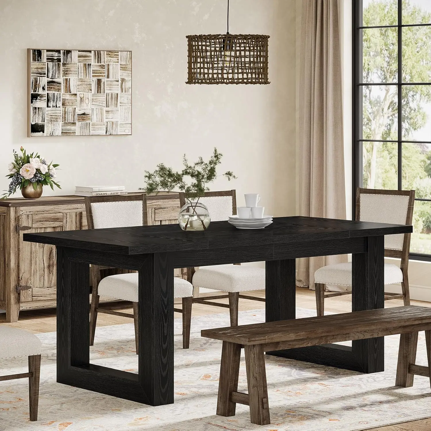 LITTLE TREE 63-Inch Dining Table, Modern Wood Kitchen Table, Large Rectangular Dinner Table for Dining Room