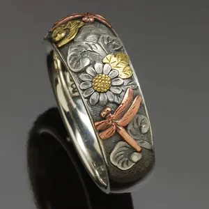 Vintage Engraving Ring Dragonfly Ring Unisex Promise Gift Couple Jewelry