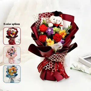 Handmade Crochet Flower Bouquet, Three Color Options, Perfect for Graduation, Birthday Gifts, Teacher Appreciation, Christmas Decor, Artificial Flower Decoration, Artificial Mixed Flower, Artificial Flowers