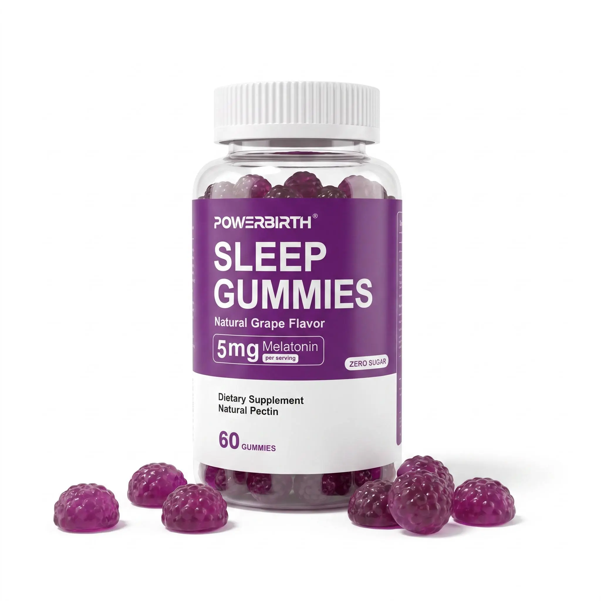POWERBIRTH — Sleep gummies, 5 mg melatonin sleep gummies, a sleep aid dietary supplement containing melatonin, magnesium, zinc, and sodium, helps promote sleep and relieve stress.