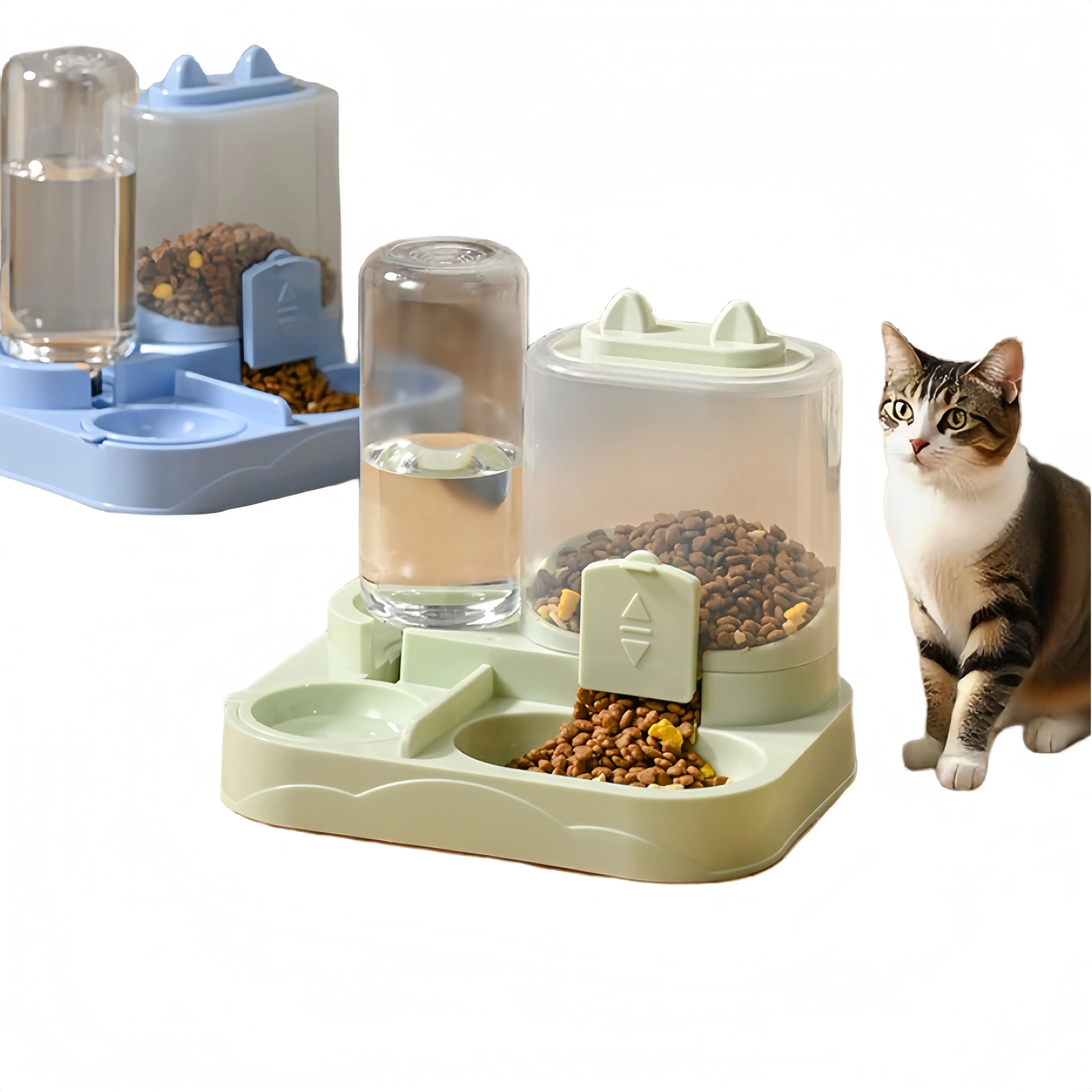 2-in-1 Gravity Automatic Pet Feeder and Water Dispenser - Whisker-Friendly PP Bowl Set for Cats, Kittens, Small Dogs, Puppies, Keeps Food and Water Together