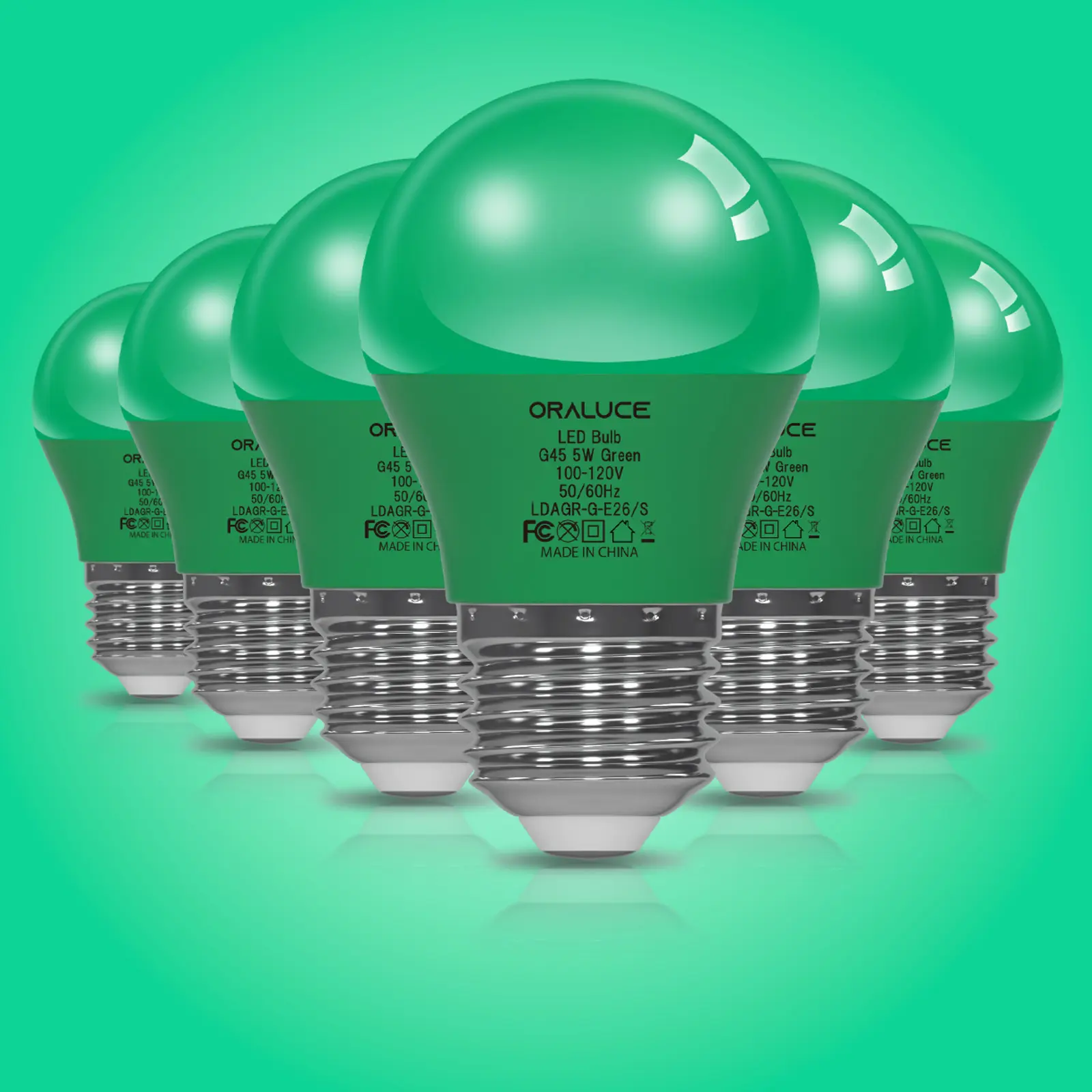 6-Pack Green G45 E26 LED Porch Light Bulbs, 5W 450LM Non-Dimmable, 120V AC Power Supply, Eye-Friendly for Halloween Party Decoration and Lighting