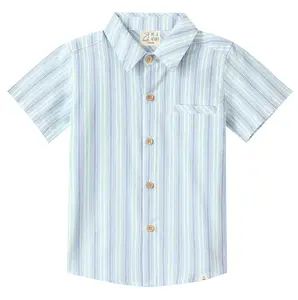 NEWPORT Woven Shirt - Chambray/Mint Stripe