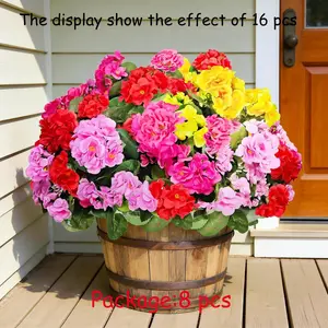 Artificial Geranium Fake Flowers for Outdoors Decoration, 8 Bundles Silk Geraniums Flower UV Resistant Look Real Faux Plants for Front Door Garden Porch Planter Patio Balcony Yard Indoor Home, Mix, Artificial Flower Arrangements