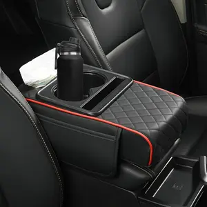 Multifunctional Car Armrest Cushion, Integrated Pressurized Multifunctional Car Armrest Heightening Pad, with 2 Cup Holder, Phone Storage Slot, Tissue Box