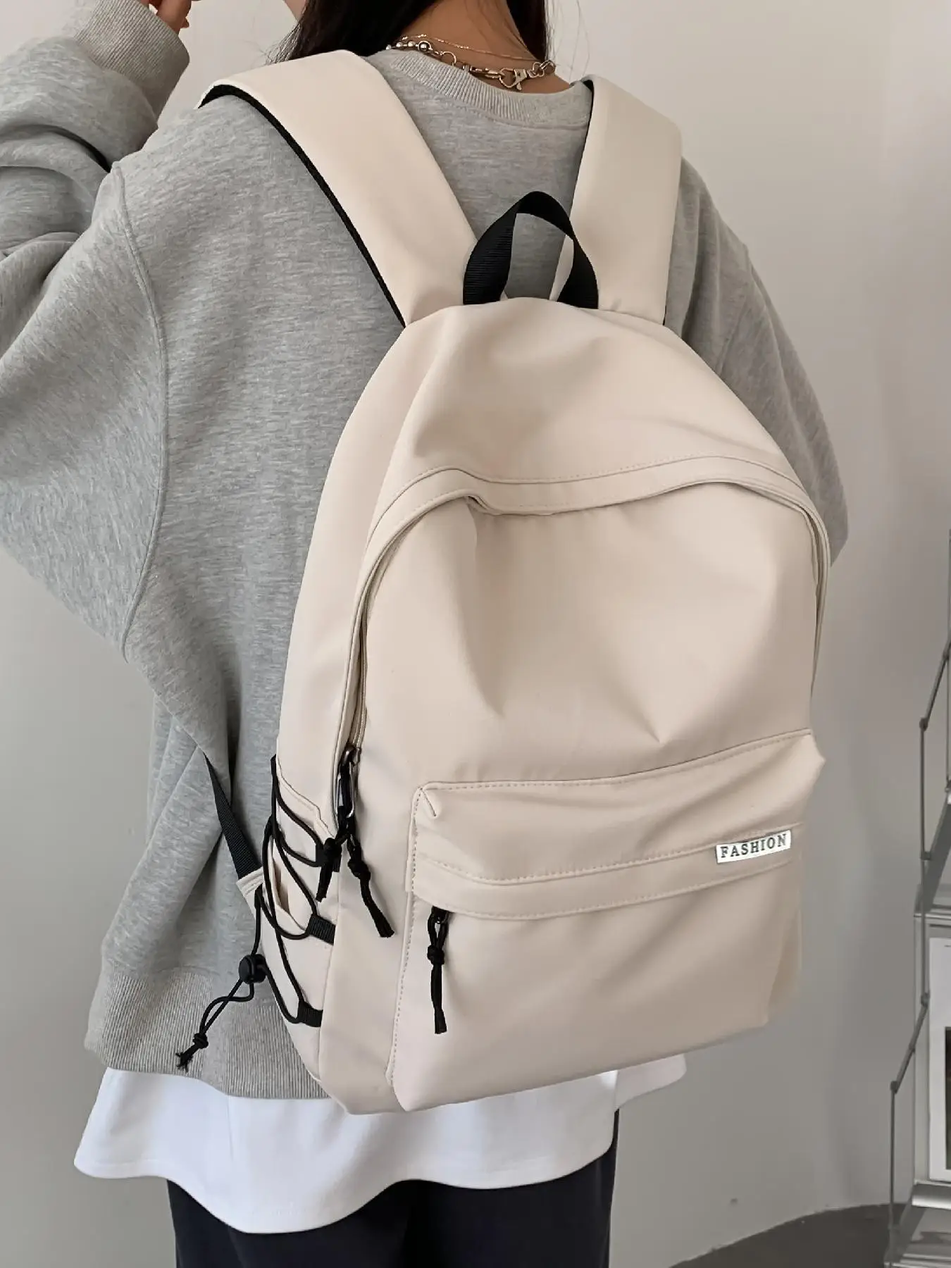 Unisex Casual Backpack with Zipper, Large Capacity Schoolbag with Built-in Organizer, Simple Style Trendy Backpack for School & Travel