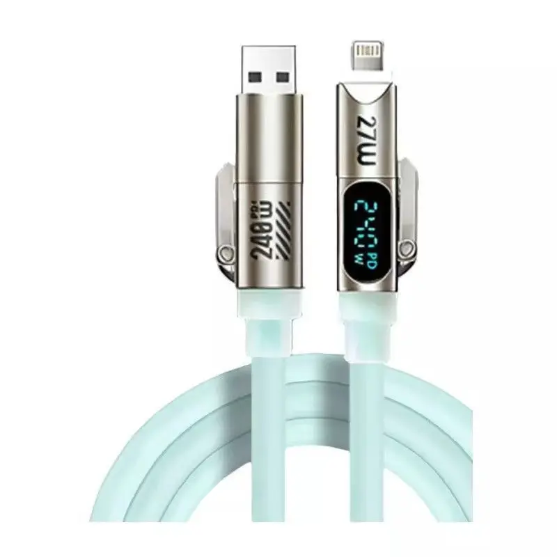 240W 4-in-1 USB-C Cable with Smart Digital Display, PD 5A Fast Charging, DataSync, Compatible with iPhone 17/16/15/14/13/12/11, iPad, Samsung, Laptops, Liquid Silicone, 480Mbps Data Transfer