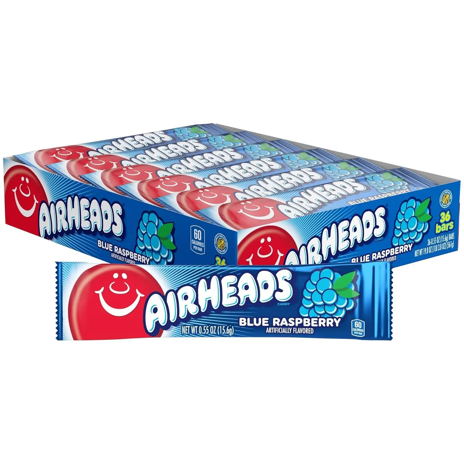 Full-Size Candy Bars, Taffy Candy Pack, Individually Wrapped Bulk Candy, Blue Raspberry Flavor Artificially Flavored, 36 Count Box