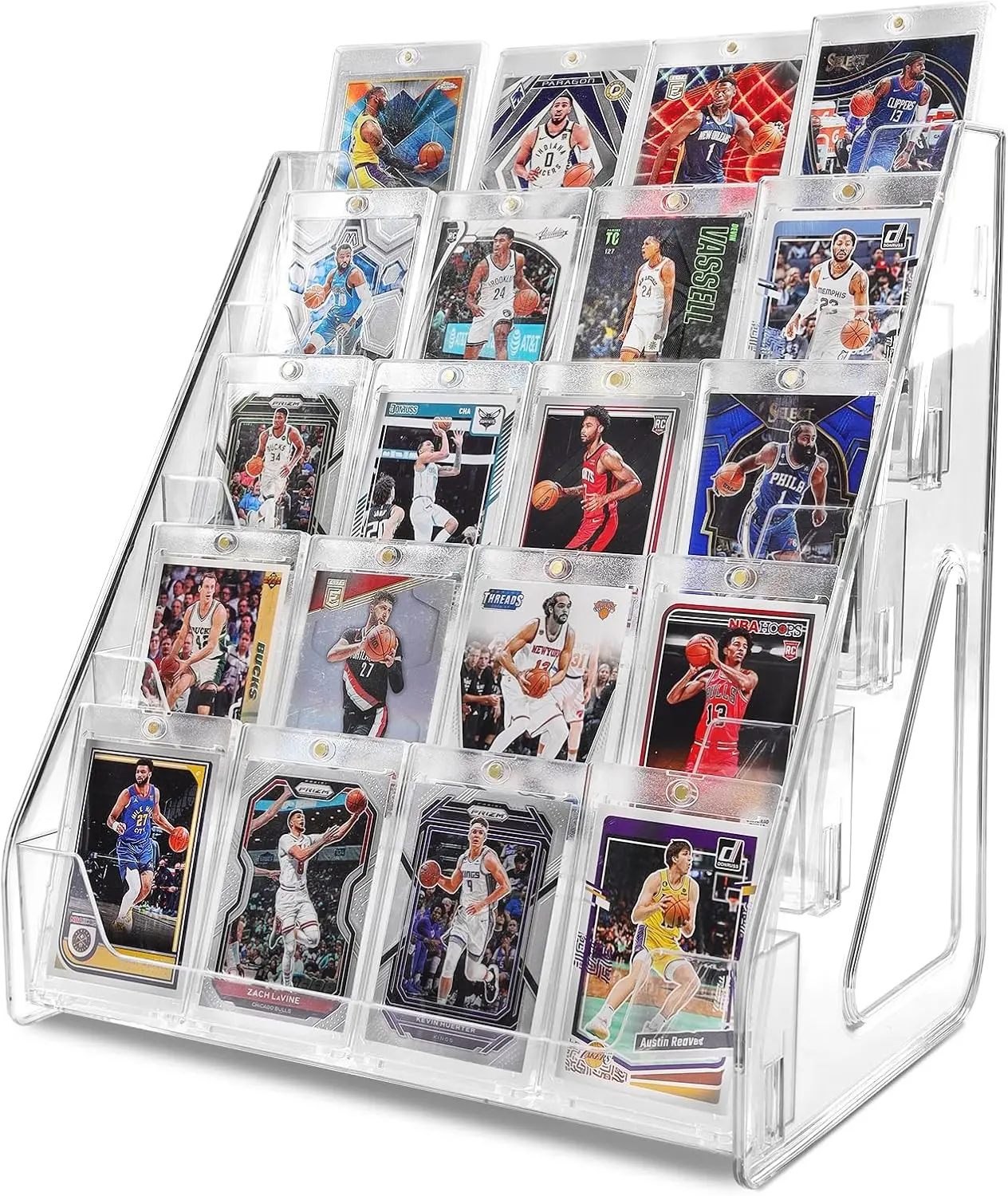5 Tier Trading Card Display Stand, 12.1" Clear Acrylic Riser Card Stands for Sports Cards, Baseball Rugby Basketball Soccer Graded Cards, PSA BGS SGC Slabs, TCG Card, Snap-fit Assembly