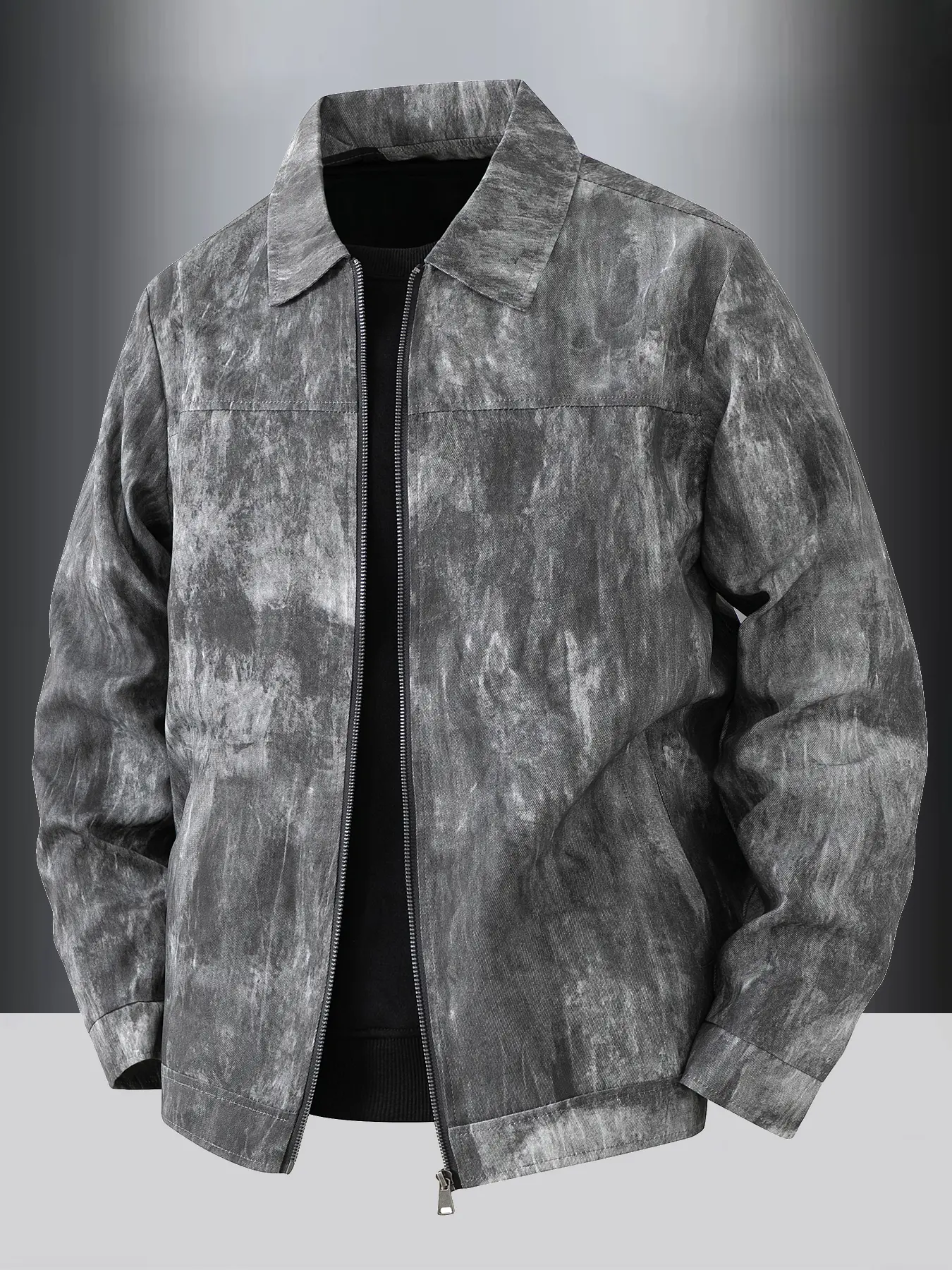 Men's Spring and Autumn Casual Jacket, Zip up jacket, 100% polyester fiber, light business style vintage, zipper closure, lapel design, machine washable, easy to maintain fabric, suitable for daily leisure, work travel, and formal wear