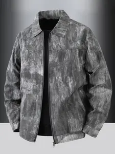 Men's Spring and Autumn Casual Jacket, Zip up jacket, 100% polyester fiber, light business style vintage, zipper closure, lapel design, machine washable, easy to maintain fabric, suitable for daily leisure, work travel, and formal wear