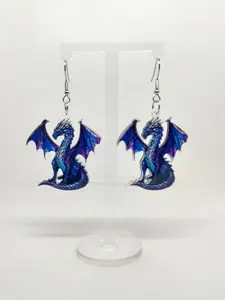 #324 Blue & Purple Dragon Earrings, Casual, Mythical Creature, Acrylic