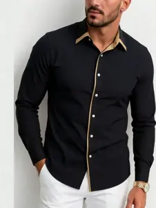 Men’s color-block long-sleeve shirt for casual wear, business, and commuting; designer shirt; fashionable shirt; business-casual shirt; spring; old money style