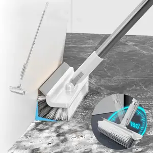 Multifunctional 5-in-1 Crevise Brush with Long Handle & Thickened Head 180° Rotating for Deep Cleaning, Floor Scrub Brush, for Cleaning Wall Corner Patio Bathroom Garage Kitchen Wall Deck Tub Tile (White)