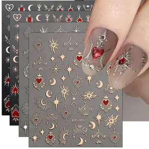 Moon & Star Pattern Nail Art Sticker (6 Counts), Self Adhesive Nail Art Decal, Nail Art Supplies for Women & Girls, Nail Art Decoration Nail Stickers