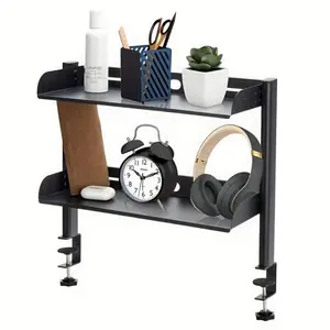 Adjustable Clip-on Desk Storage Rack, Double Layer Metal Storage Rack, Desktop Storage Organizer for Office Supplies, Books and Accessories, Desk Organizer Tidy