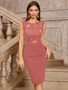 Miusol 54456A Women's Retro Scoop Neck Sequin Floral Lace Cocktail Ruffle Slim Fit Mini Dress