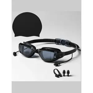 Neutral silicone swimming cap, waterproof and non irritating, large thick professional swimming cap with goggles, nose clip and earplugsRAIMENTRY