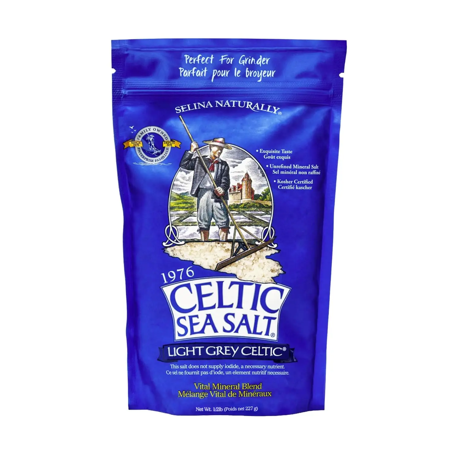 Natural Celtic Sea Salt Light Grey Coarse - Unrefined, Gluten-Free Mineral Salt with 70+ Trace Minerals, GMP Certified, Sustainably Harvested - Versatile for Cooking, Finishing - 0.5lb Resealable Bag, Marinade
