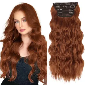 AISI HAIR Clip in Long Wavy Synthetic Hair Extension 4PCS 20 Inch Thick Hairpieces Hair for Women Girls natural hair Black Brown Curly Afro Curly Box Braids