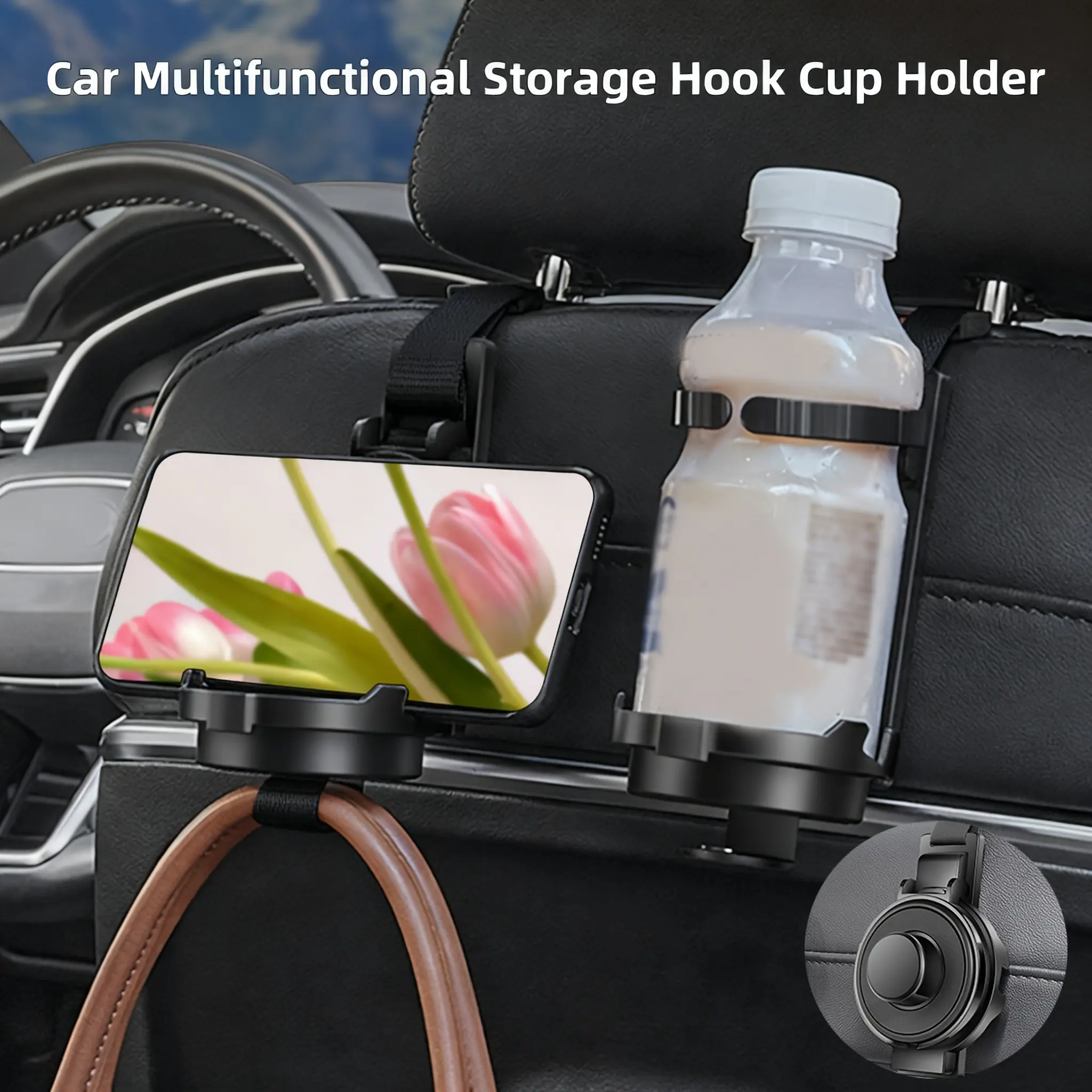 KINGTE 2PC ABS Plastic Backseat Hanging Car Cup Holder Extender - Backseat Hanging Organizer, Multi-Functional Interior Storage Tool with Beverage Hold, Ideal Car Accessories Gift for All Vehicles