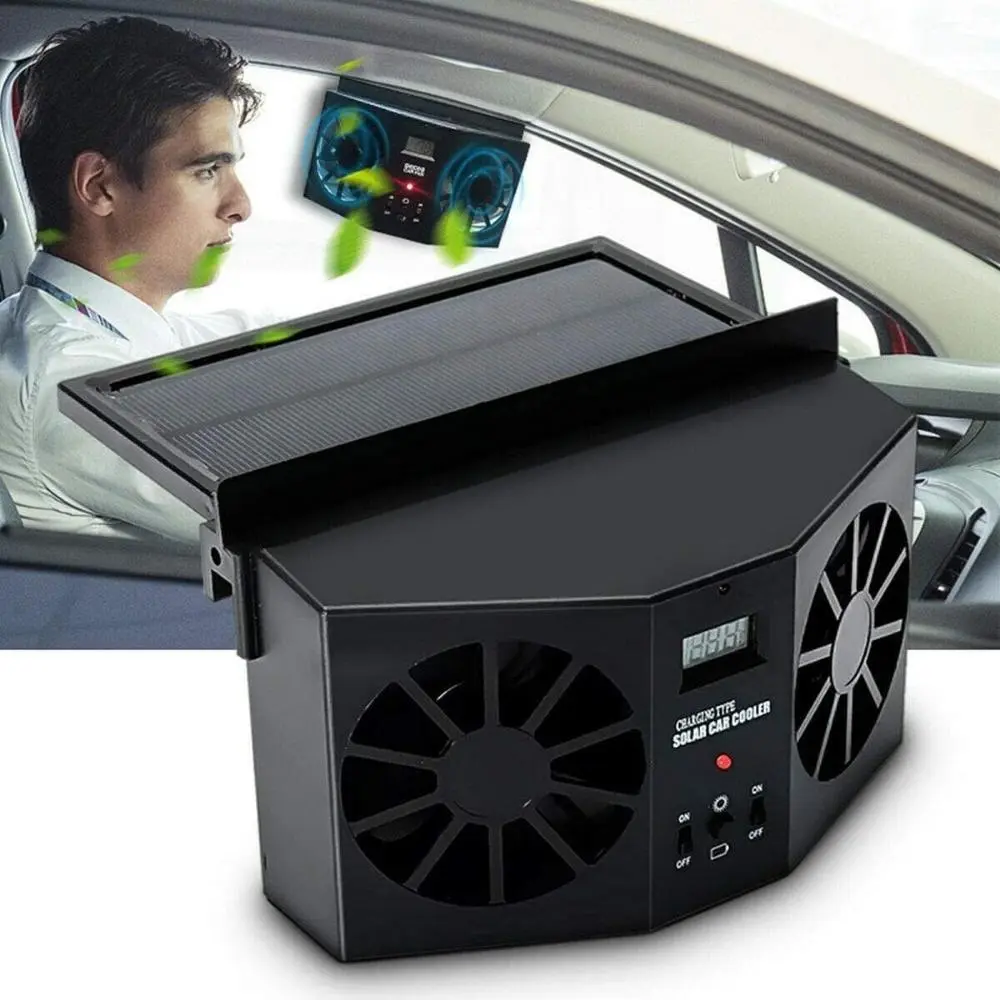 Solar Car Window Exhaust Fan with Air Purifier, USB Rechargeable Auto Ventilator for Front & Rear Windows, Helps Reduce Heat, Odors & Stuffy Air, Quiet Compact Cooling Fan for Parked Cars