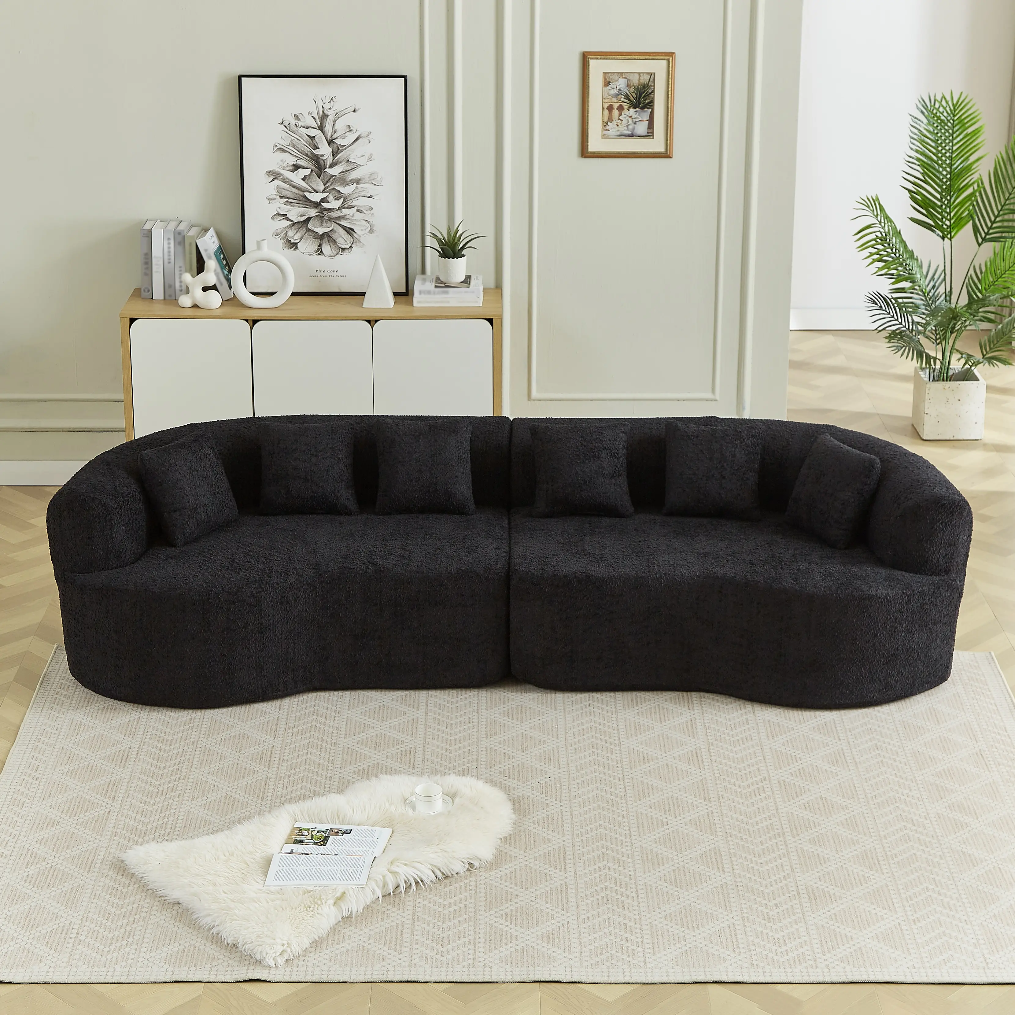 111.5" Curved Sectional Sofa with 6 Pillows – Modern Chenille Cloud Couch, Oversized Deep Seat, Memory Foam Cushions, Luxury 4-Seater, Ideal for Living Room, Family Room, or Lounge
