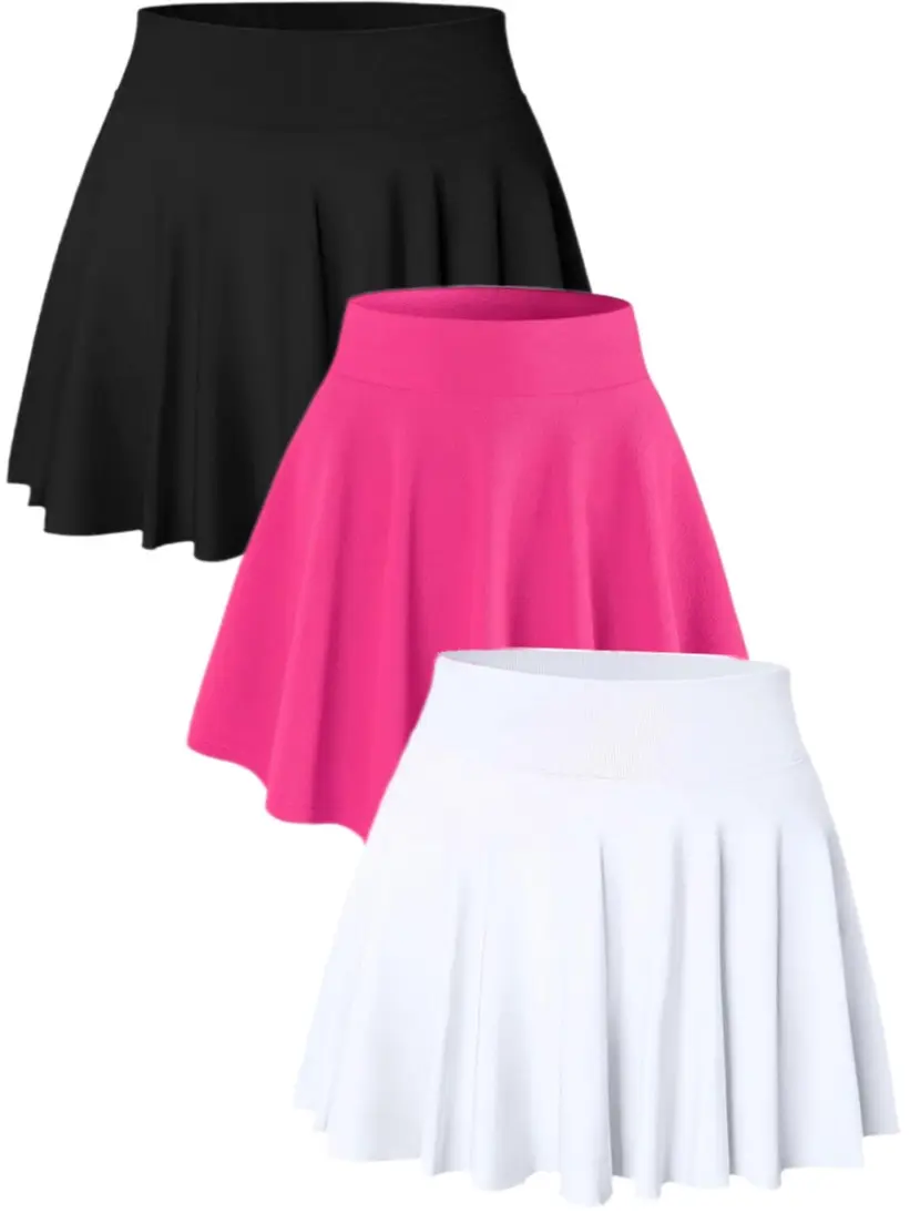 Women's 3-Piece High-Waisted Pleated A-Line Plain Polyester Blend Athletic Skorts - Stretch, Breathable, Full Coverage, Built-In Shorts, Sporty Chic for Tennis, Casual Outings, Yoga Active Skort Skirt Stretchy Sports Skort