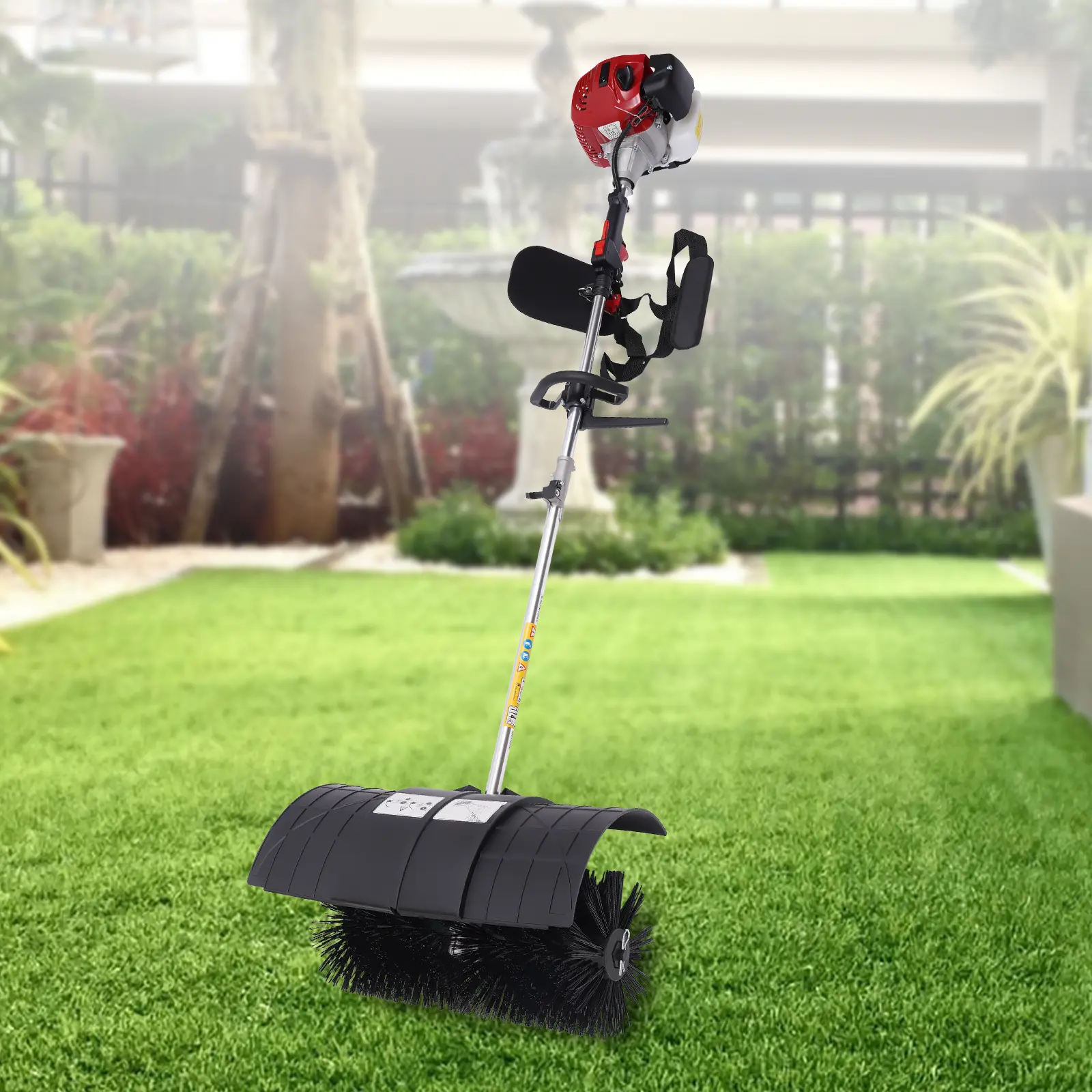 CNCEST 52cc Gas-Powered Heavy-Duty Nylon Brush Broom Garden Tool, 1-Cylinder 2-Stroke 1.7Kw / 2.3Hp Handheld Equipment with 1L Fuel Tank, Ergonomic Portable Strap for Grass, Driveways