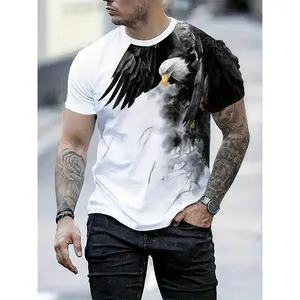 Lightweight 3D Eagle Print T-Shirt - Men's Summer Casual Crew Neck Short Sleeve - Machine Washable Outdoor Graphic Tee Streetwear Crewneck