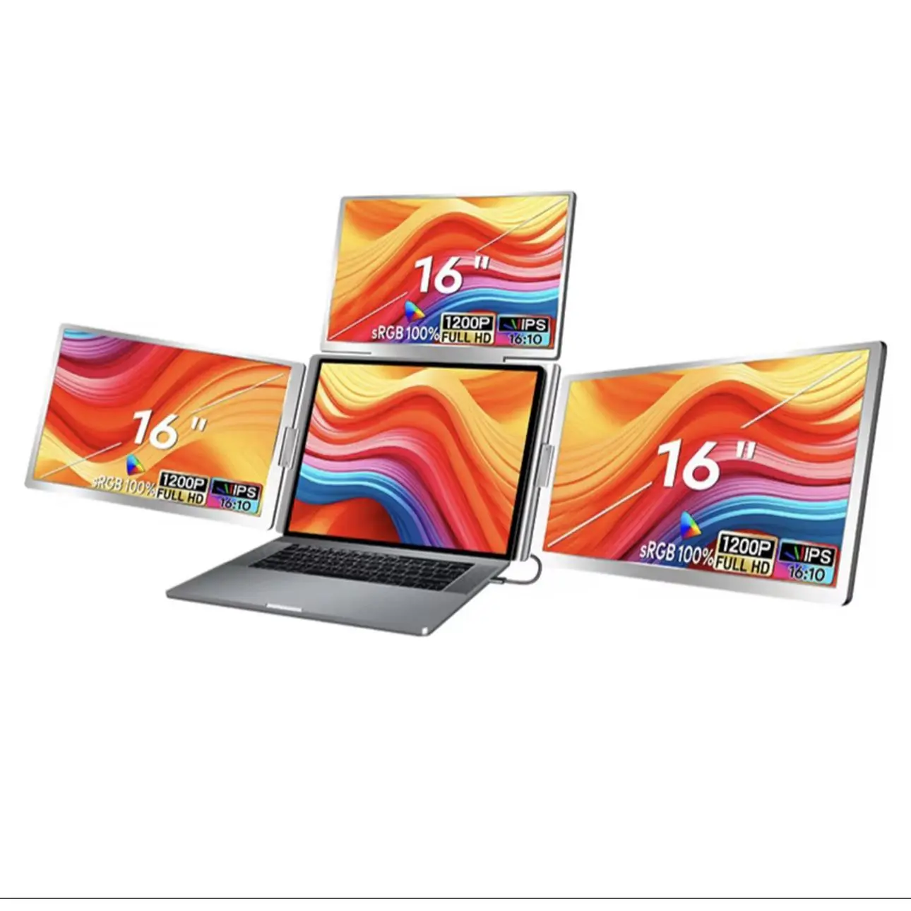 100% SRGB IPS 16 INCH Triple Foldable Portable Quad Monitor Laptop Screen Extender With 3 Screens