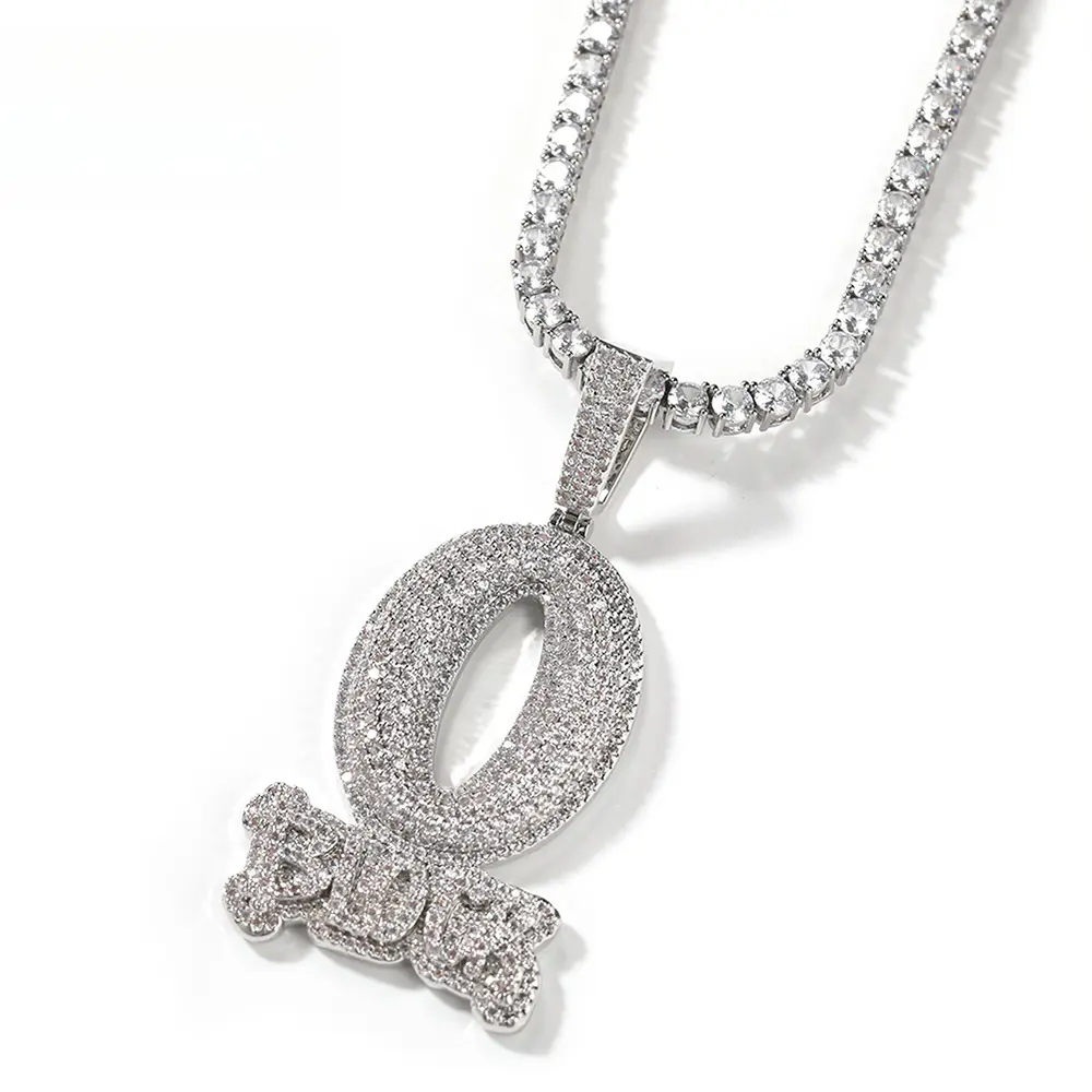 Men's Hip Hop Full-Diamond O Block Zircon Letter Pendant Necklace Set - Diamond Initial, M Initial, Personalized Pendant, Chain Jewelry, Simple Fashion Costume Accessory, Diamond Initial Necklace, M Initial Necklaces