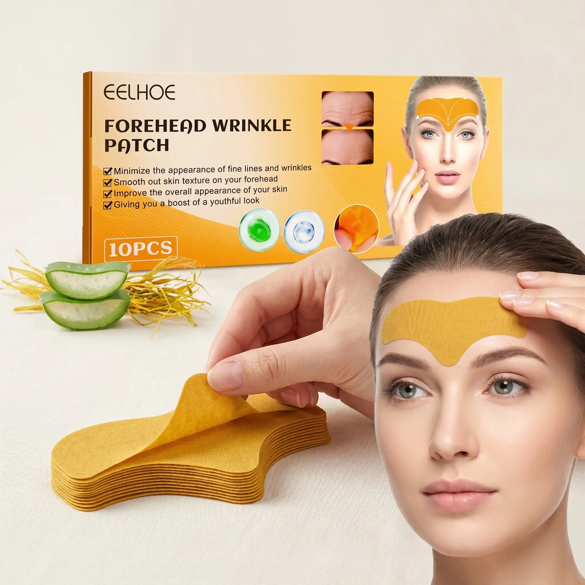 Forehead Patches 10pcs with Hydrolyzed Collagen and Centella, Soothing, Moisturize, Moisture, Moisturizer, Moisturizing, Hydrate, Hydrating, Mild, Nourishing, Suitable for All Skin Types, Daily Facial Care, Solid Sheet Mask, Beauty Products