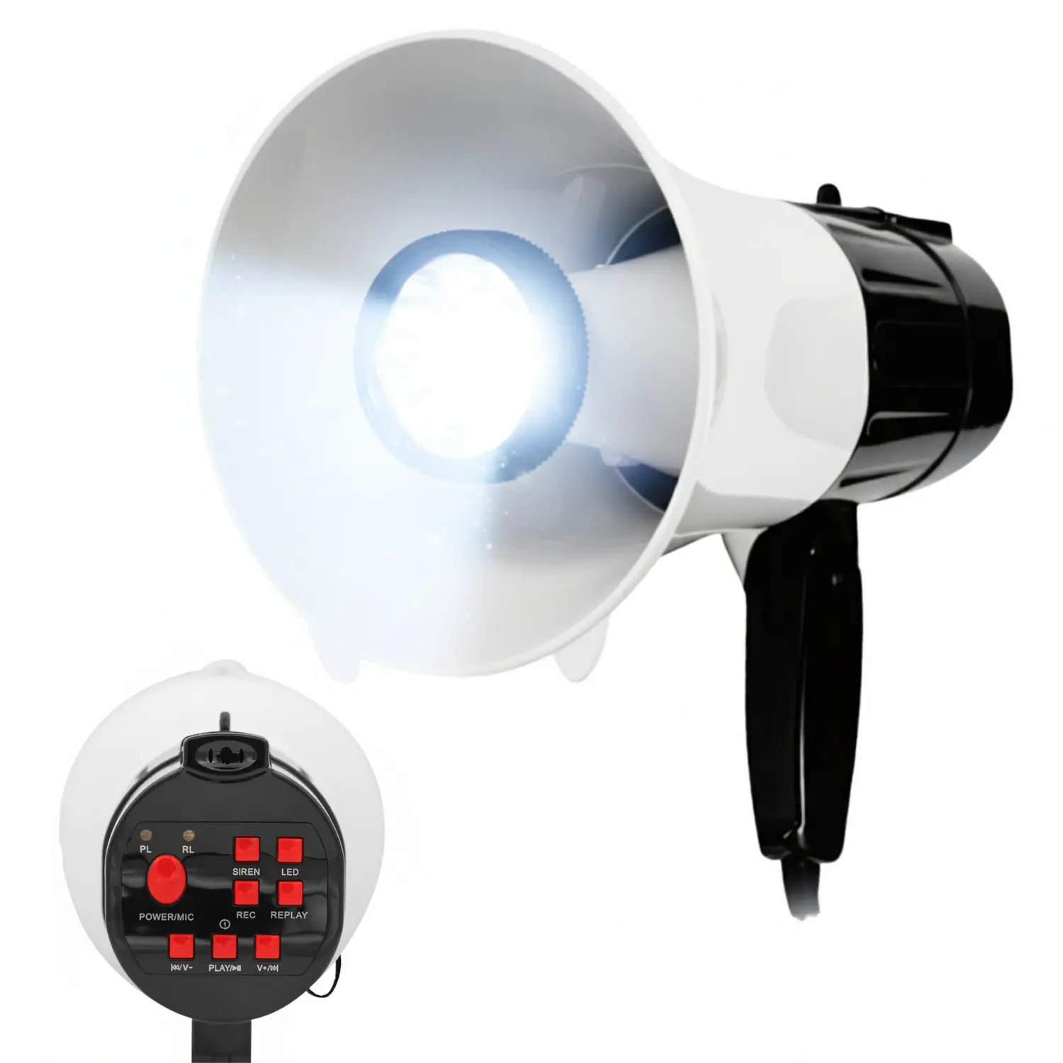 5 Core Megaphone 30W Bull Horn PA Speaker w 800 Yards Range Siren LED Light Loud Mini Megafono
