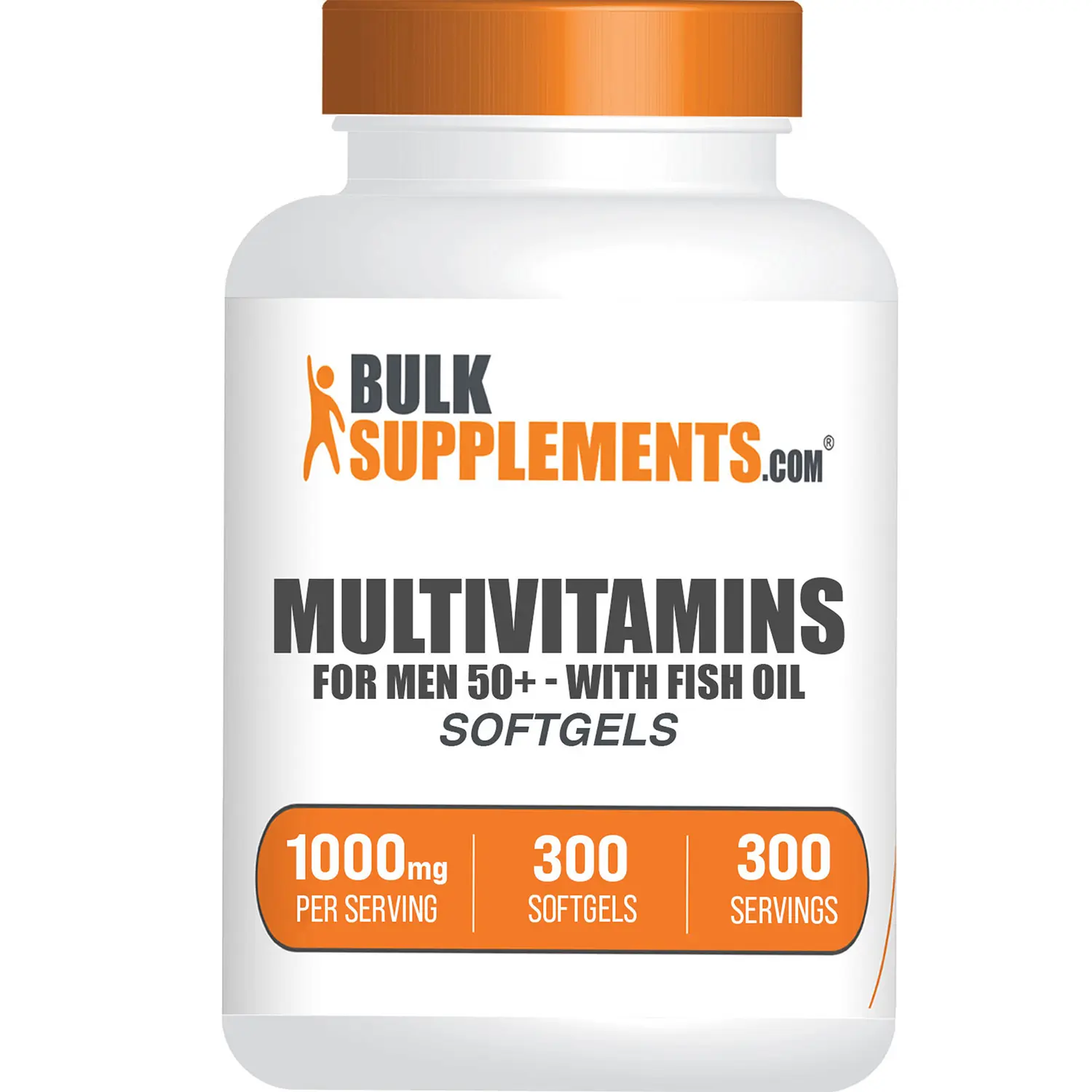 BulkSupplements Men's 50+ Multivitamin Softgels with Fish Oil, Zinc, Vitamin Mineral, B12 + Ginseng - Daily Supplemental Nutrition, Energy Blended Support - 1000mg/Serving, 300 Count
