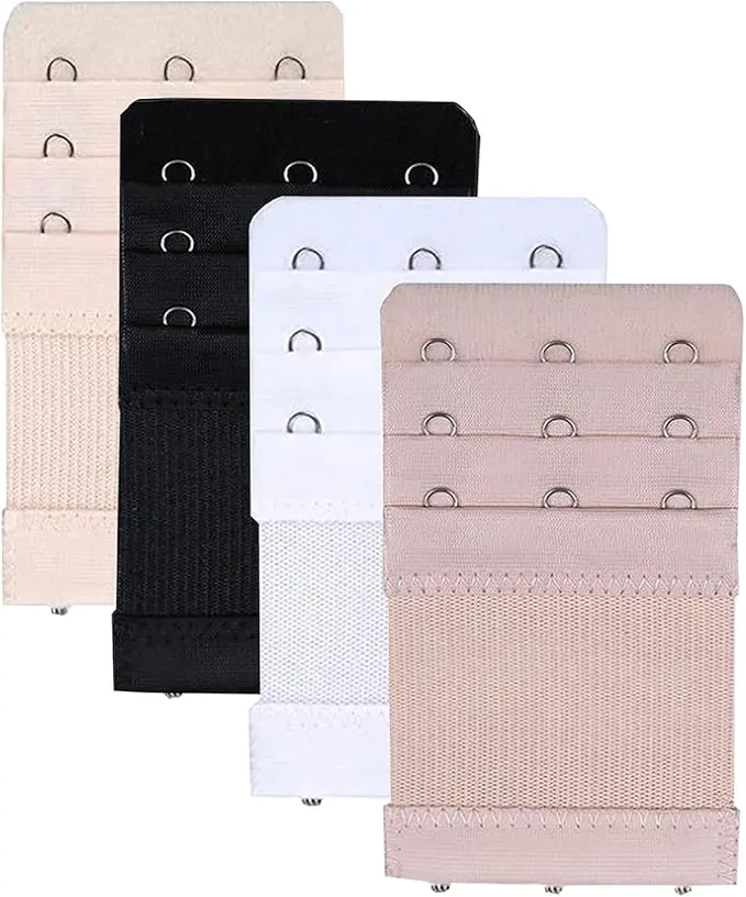 Bra Extender 3 Hooks 3 Rows Elastic Bra Band Hook Strap Extensions for Women, Pack of 4