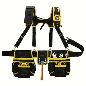 Upgraded Tool Belt with Suspenders - UUP Heavy Duty Magnetic Tool Pouch Set with 27 Pockets & Tape Measure Holder - Ideal Adjustable Work Belt Organizer for Electrician Carpenter - Perfect Father's Day Gift - Construction Tool Organizer