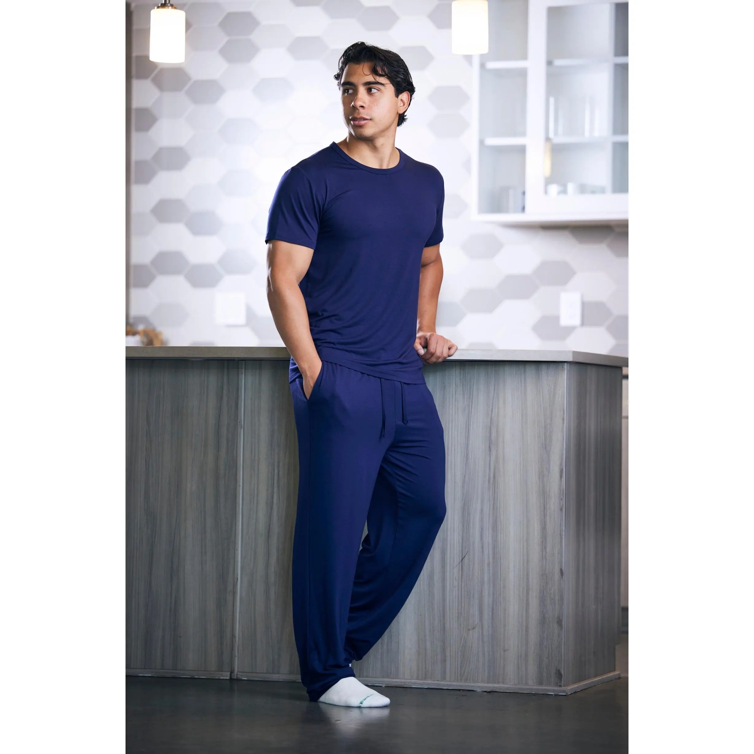 Men's Soft Bamboo Lounge Pajama Set - Short Sleeve Top & Pants